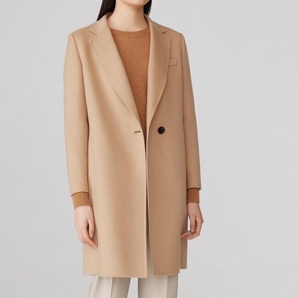 

women's wool & blends light of domestic products autumn and winter 2021 worsted all double faced suiting collar medium long, Black