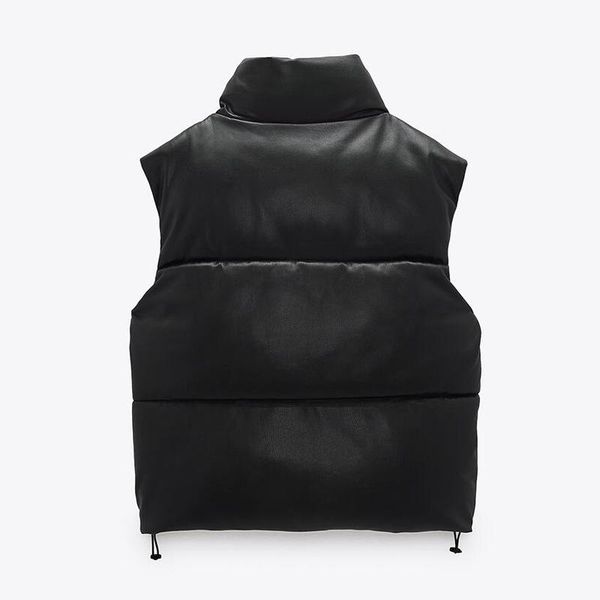 

women's leather & faux autumn winter women black sleeveless jacket casual zipper solid coat female warm cotton outwear ladie