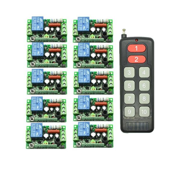 

smart home control ac220v 110v 1ch 10a rf wireless remote switch system 10ch transmitter+10x receiverswindow/garage doors shutters