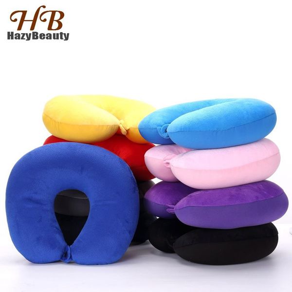 

pillow multicolor soft short plush u shape travel buckled office pure color rest cushion neck for car airplane