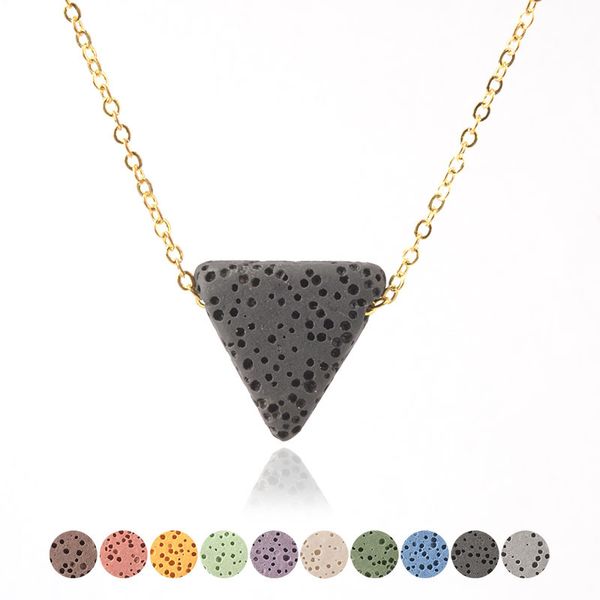 

essential oils aromatherapy volcanic stone fragrance oil diffuser necklace simple wild match pendants heart-shaped triangle clavicle chain j, Silver