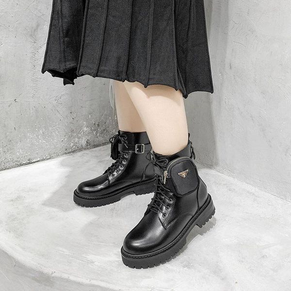 

boots big size 41-43 women 2021 autumn and winter british thick bottom add fat widen foot short tide, Black