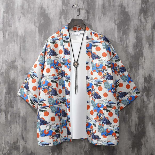 

men's casual shirts shirt7 3 sleeve shirt coat men's summer light loose ukiyo kimono cardigan robe 4vv1, White;black