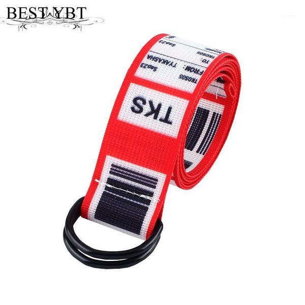 

belts ybt nylon canvas alloy d shape double buckle belt for boys girls student stitching pattern1, Black;brown