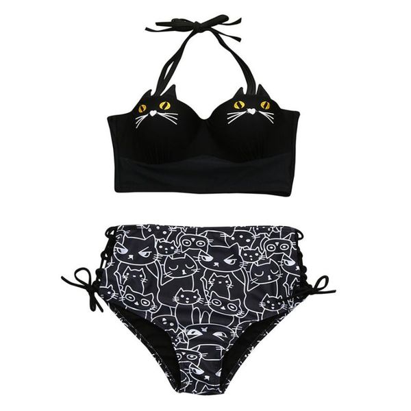 

bras sets 2021 drop swimwear women girls halter kitty push up bikini set underwire padded bathing swimsuit #0123 a#487, Red;black