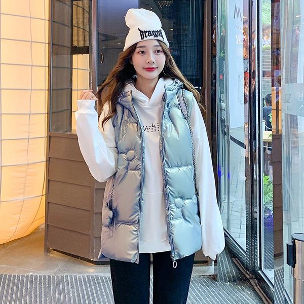 

women's vests cute girl vest winter 2021 fashion warm coat female sleeveless clothing student outerwear white, Black;white