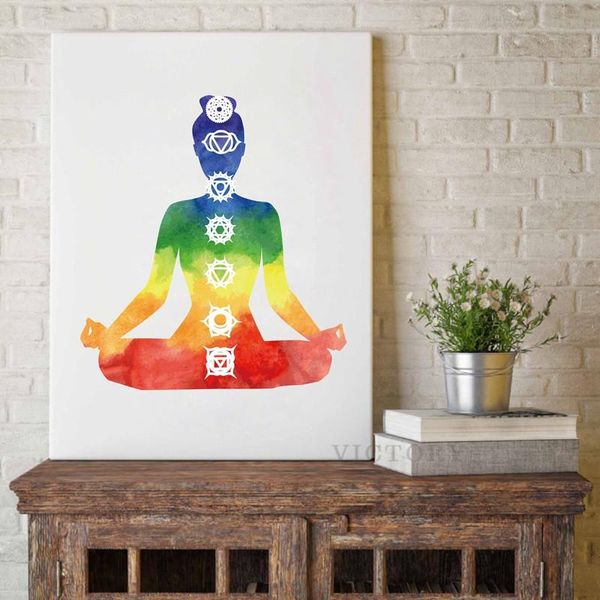 

paintings yoga chakras wall art print poster, lotus flower watercolor om meditation picture canvas painting home decor