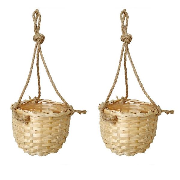 

storage baskets 2pcs mini flower rattan woven small basket wedding decors (wood color)