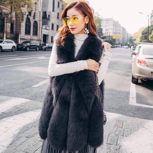 

women's fur & faux real jacket winter warm natural vest coat women clothes elegant coats chalecos para mujer zl534, Black