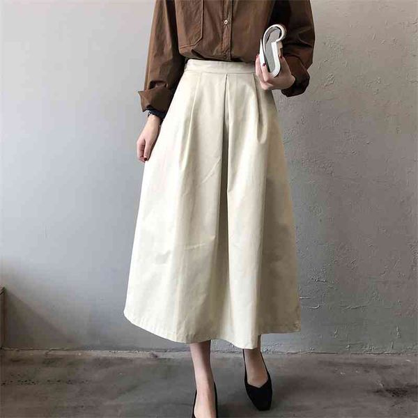 

skirts women summer a-line high waist casual pure color femme faldas jupe saia spring clothes fzmv, Black