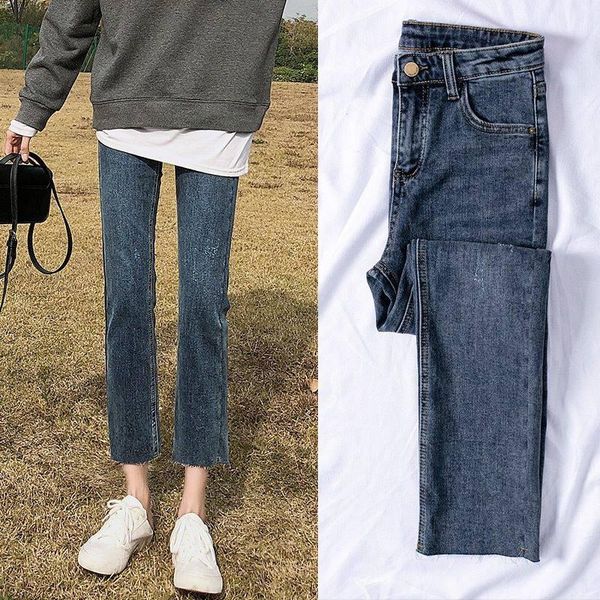 

women's jeans 2021 spring wide-leg women loose straight leg pants korean high waist was, Blue