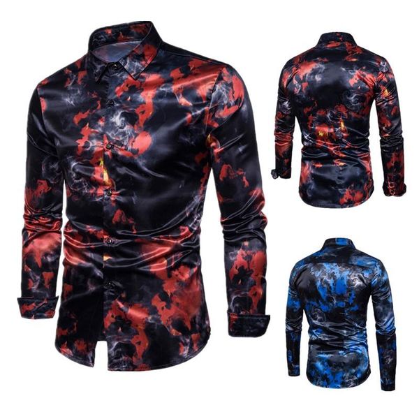 

men's silk satin printed shirts male slim fit long sleeve party men print business shirt casual, White;black