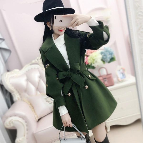 

women's wool & blends woolen jacket green hollow lantern sleeve bee embroidered slim thin mid-length coat winter wear, Black