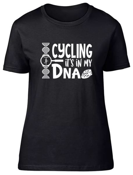 

cycling it's in my dna fitted womens ladies t shirt, White;black