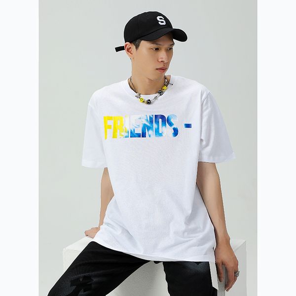 

factory luxury brand t shirt summer v and lone co branded friends tie dyed large v letter short sleeve american hip hop fashion, White;black