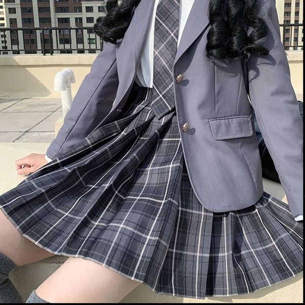

high waist pleated plaid womens skirts lolita a line harajuku kawaii mini girls japanese school skirt uniform, Black