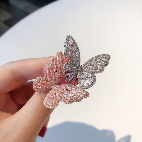 

cluster rings u-magical luxury butterfly open adjustable ring for women white pink shining rhinestone hollow metal index finger jewelry, Golden;silver