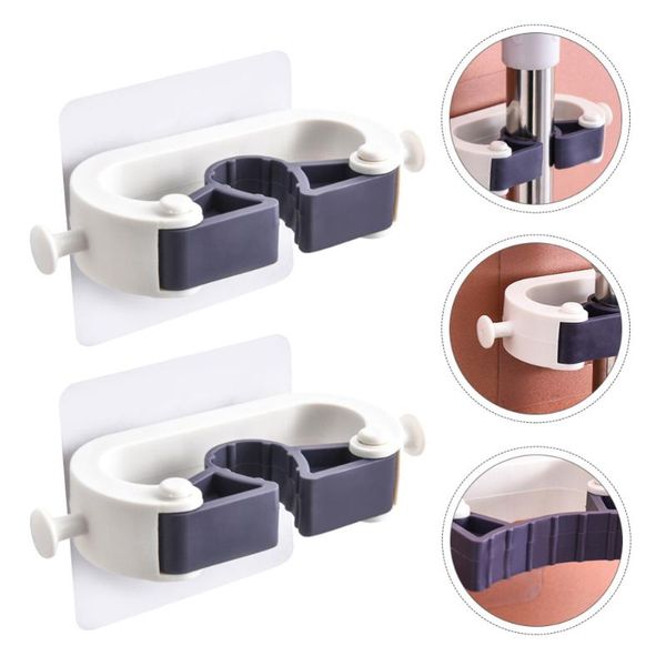 

hooks & rails 2pcs traceless mop holders creative hanging practical clips(white)