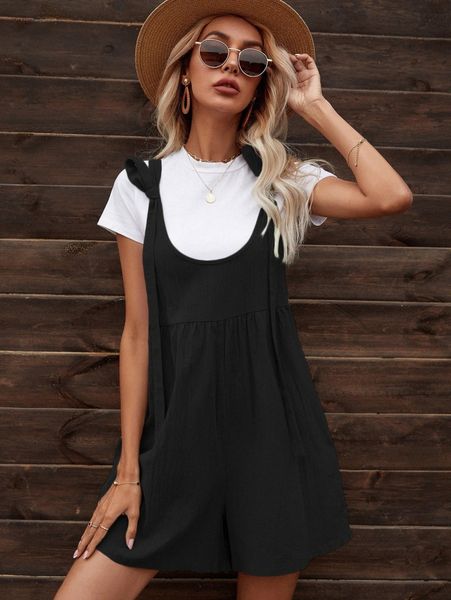 

solid dual pocket overall romper 40cr#, White