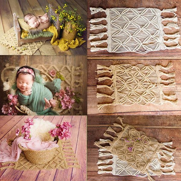 

caps & hats born pography prop weaving rope blanket posing backdrop mat baby studio fotografia props po milestone1, Yellow
