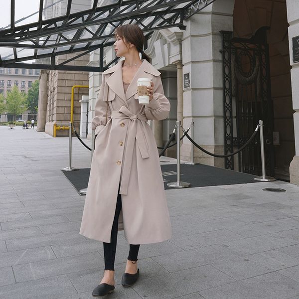 

women's trench coats temperament of han edition cultivate morality show thin coat port during the spring and autumn wind chic owhl, Tan;black