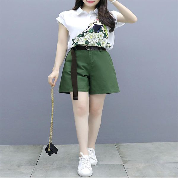 

women's polos 2021 print chiffon fashion summer two-piece set, White