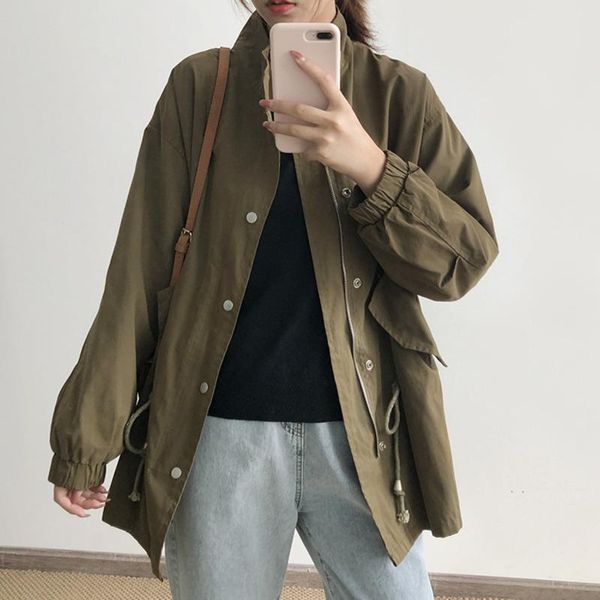 

women's jackets [ewq] autumn 2021 safari style womentrend coat fashion long sleeve tuen-down collar slimp plus size casual loose ladies, Black;brown