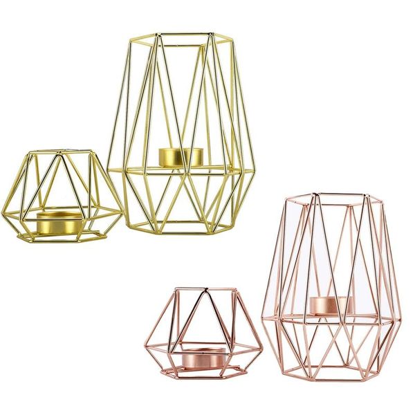

candle holders 2 pcs hexagon geometric tea light holders,iron hollow holders,for wedding home decoration(s+l)