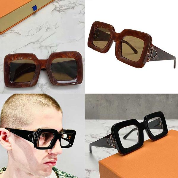 

for men sunglasses 1592 house style mens thick square brown frame golden line carved pattern anti-uv lenses casual all-match luxury glasses, White;black