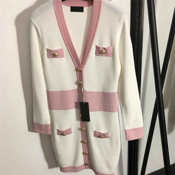 

women knitted dress sweaters designer v neck long sleeve dresses spring autumn comfortable elastic sweater, White;black