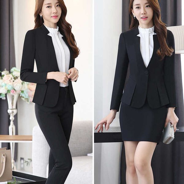 

black blazer women business trouser suits formal office suits work pant and jackets set ladies office uniform designs pantsuits 210709, White