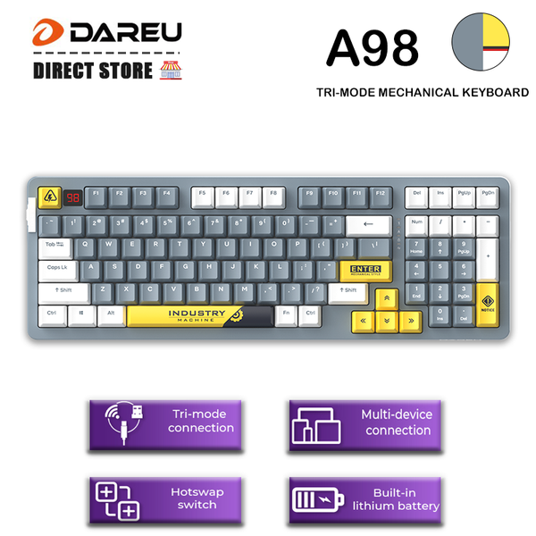 

keyboards dareu a98 tri-mode connection 100% swap rgb led backlit pbt keycaps gasket structure mechanical keyboard with sky v3 switch