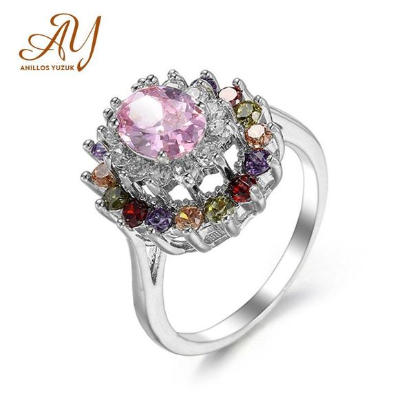 

cluster rings anillos yuzuk silver 925 jewelry ring women wedding flower crystal zircon stone female party engagement fine, Golden;silver