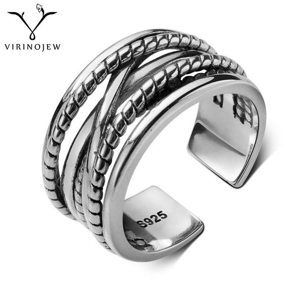 

cluster rings thai silver adjustable woven open ring 925 sterling couple for lovers women men vintage simple finger jewelry, Golden;silver