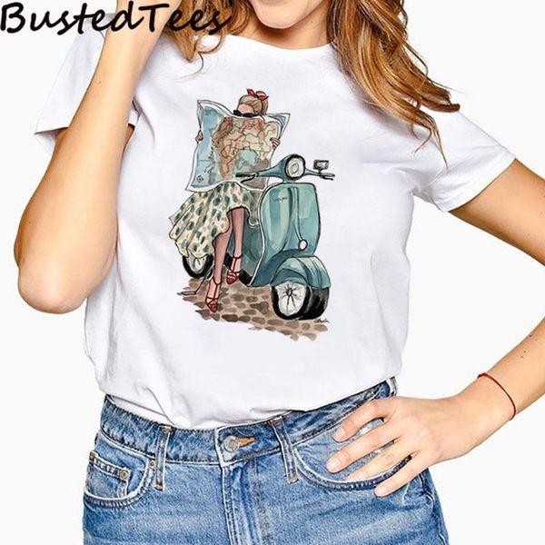 

busted 90s harajuku women retro girl kawaii print short sleeve t-shirts women's t-shirt, White