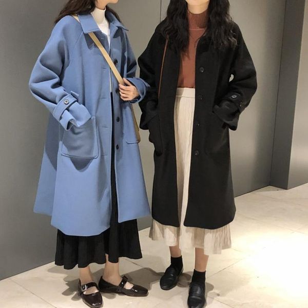 

women's wool & blends winter woolen coat 2021 korean version thickened waist slim design sense female trend, Black