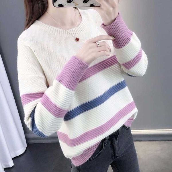 

women's sweaters korean style autumn spring stripes oversized jumpers female knitted o neck casual pullovers ladies pvpu, White;black