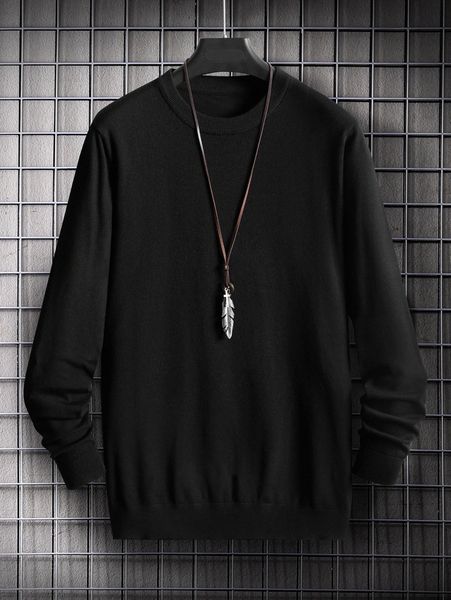 

men solid round neck sweater p91j#, White;black