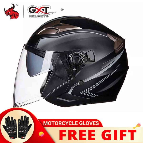 GXT Motorrad Open Face Dual Lens Visiere Moto Elektro Fahrrad Männer Frauen Sommer Roller Motorrad Helm