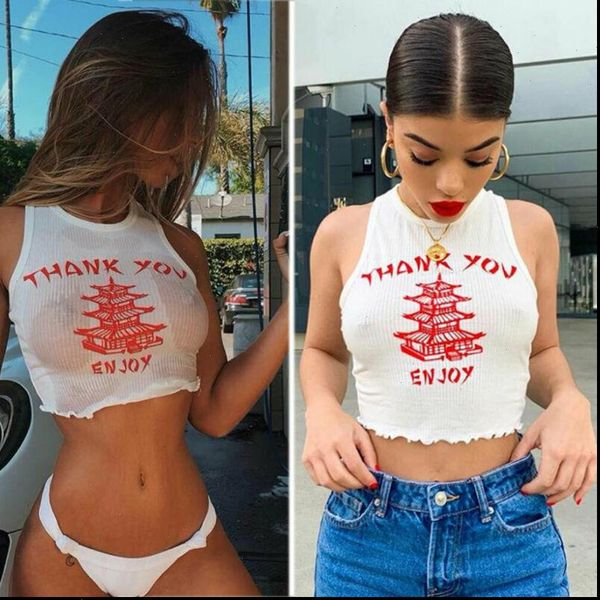 

fashion summer knitted women tank vest sports alphabet crop shirt blouse, White