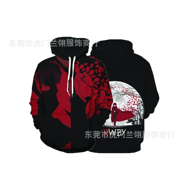 

2020 popular movie rwby hooded pullover 3d digital sweater cosplay, Black