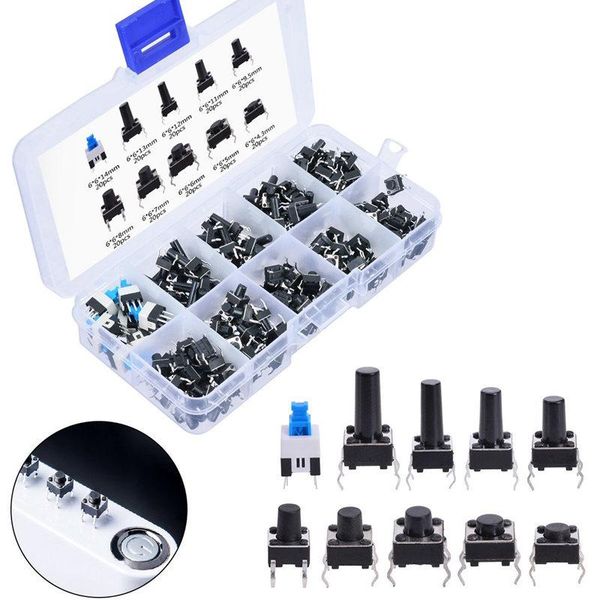 

smart home control 180 pieces 4 pin push button switch 10 values tactile momentary tact assortment kit various sizes with plasti
