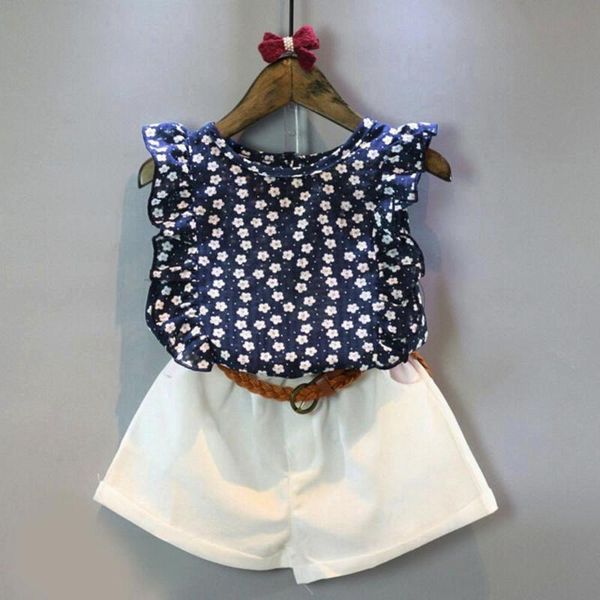 

children's sets 3pcs toddler kids baby girls summer outfit clothes t-shirt shorts pants set clothing, White