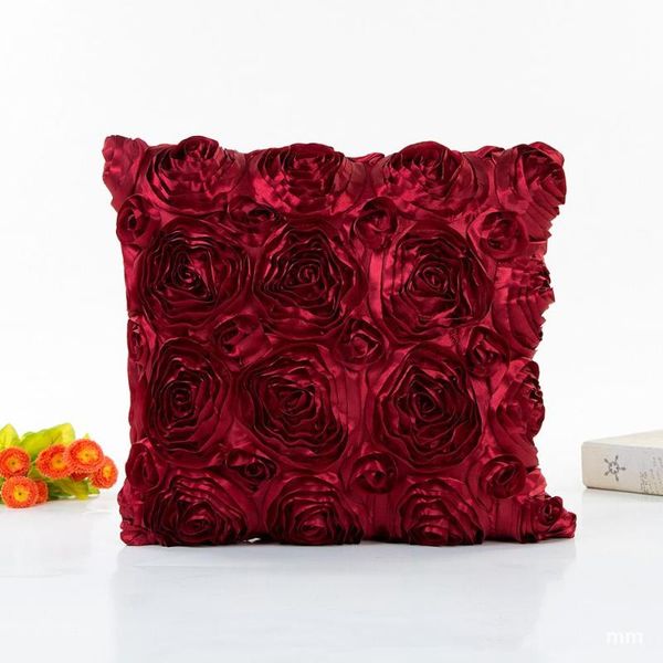 

romantic pillowcase imitation silk satin rose cushion cover decorative pillows for sofa bed wedding red blue throw pillow cushion/decorative