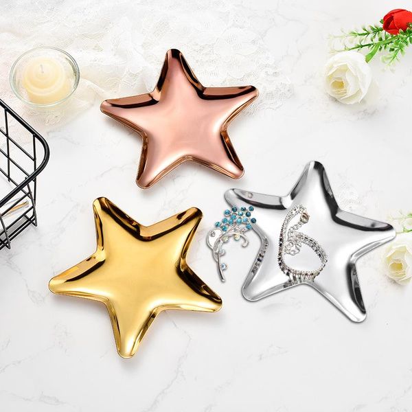 

gold storage mirror tray heart star shape fruit plates jewelry display stainless steel deskdessert dish decor kitchen & organization
