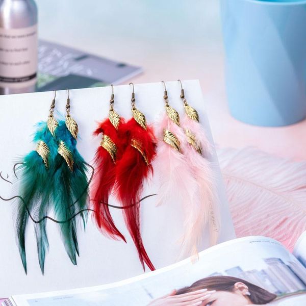 

stud 2021 exaggerated irregular feather earrings personality tassel female creative long asymmetric wholesale, Golden;silver