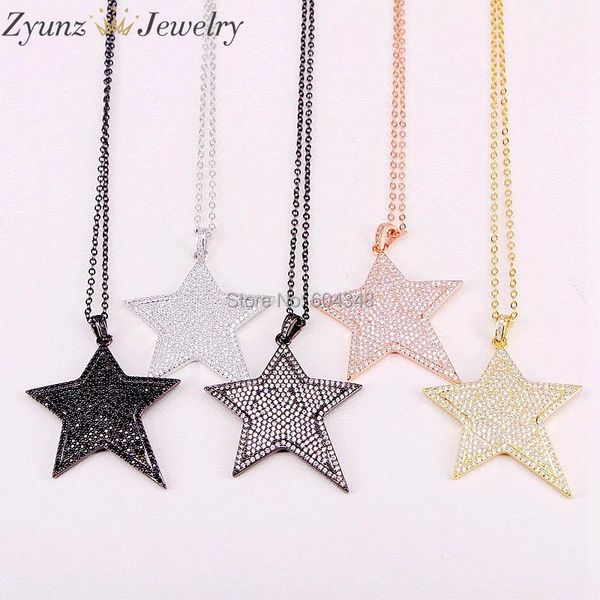

pendant necklaces 5 strands zyz299-2978 cz crystal micro paved lucky star delicate necklace for women girls jewelry, Silver