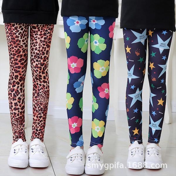 

product spring and autumn thin girls leggings milk silk stretch printed trousers medium large childrens pants, Blue