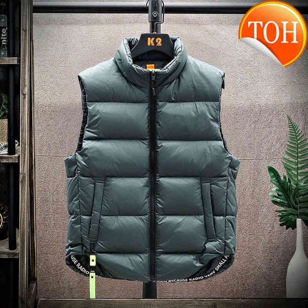 

warm men's down vest winter white duck puffy padded waistcoat fashionable windproof thick jacket outwear male clothes, Black