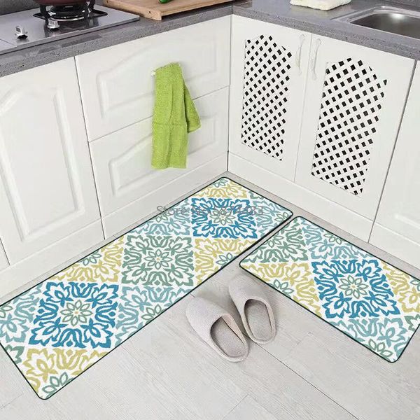 

fashionable american fresh pastoral blue pattern kitchen mat combination starter bedroom long bedside blanket carpets